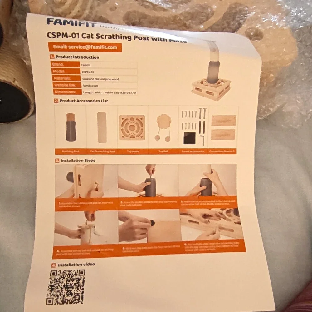 FAMIFIT CSPM-01 Cat Scratching Post w/ Maze Toy, Sisal & Wood, Small